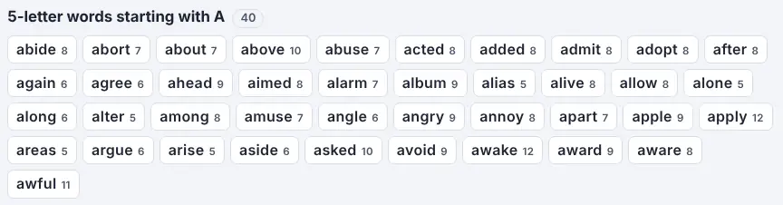 Screenshot of the 5-Letter Words on Unscramble Words 4U, ready to use