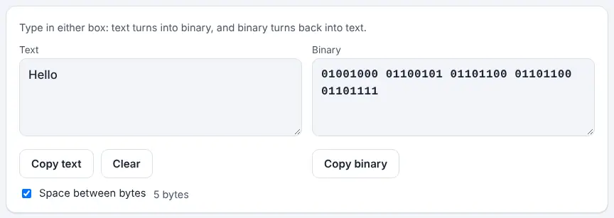 Screenshot of the Binary Translator on Unscramble Words 4U, ready to use