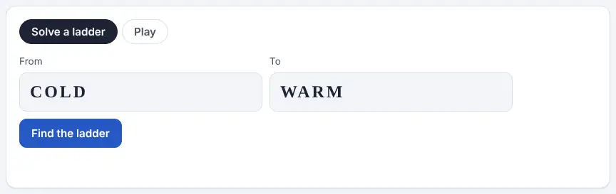 Screenshot of the Word Ladder on Unscramble Words 4U, ready to use